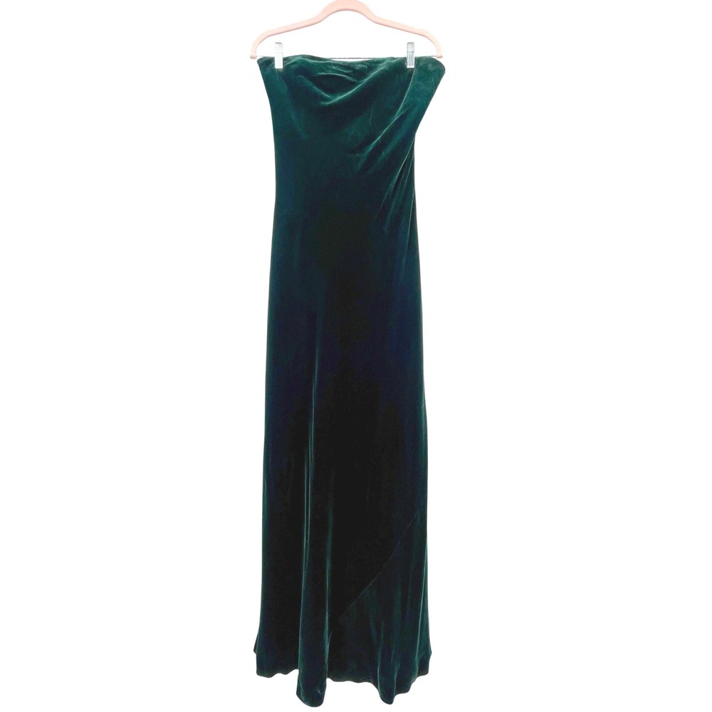 Lauren Ralph Lauren Gown Womens 6 Green Velvet Strapless Silk Blend NWT